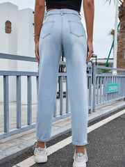 Distressed Straight Jeans with Pockets 