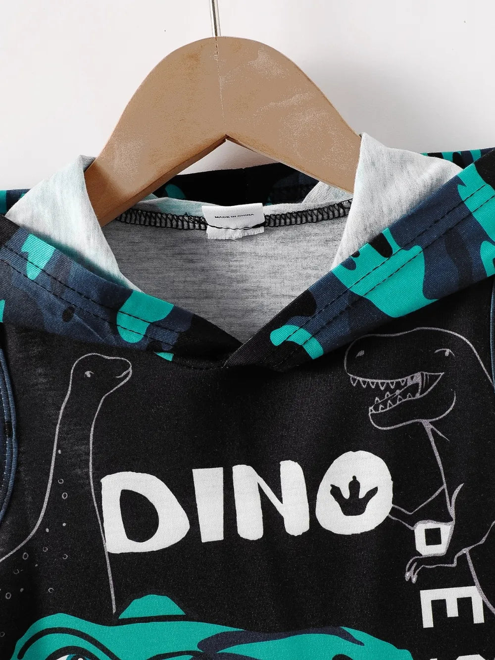 Children's Dinosaur Sleeveless Hooded Top and Pants Set 