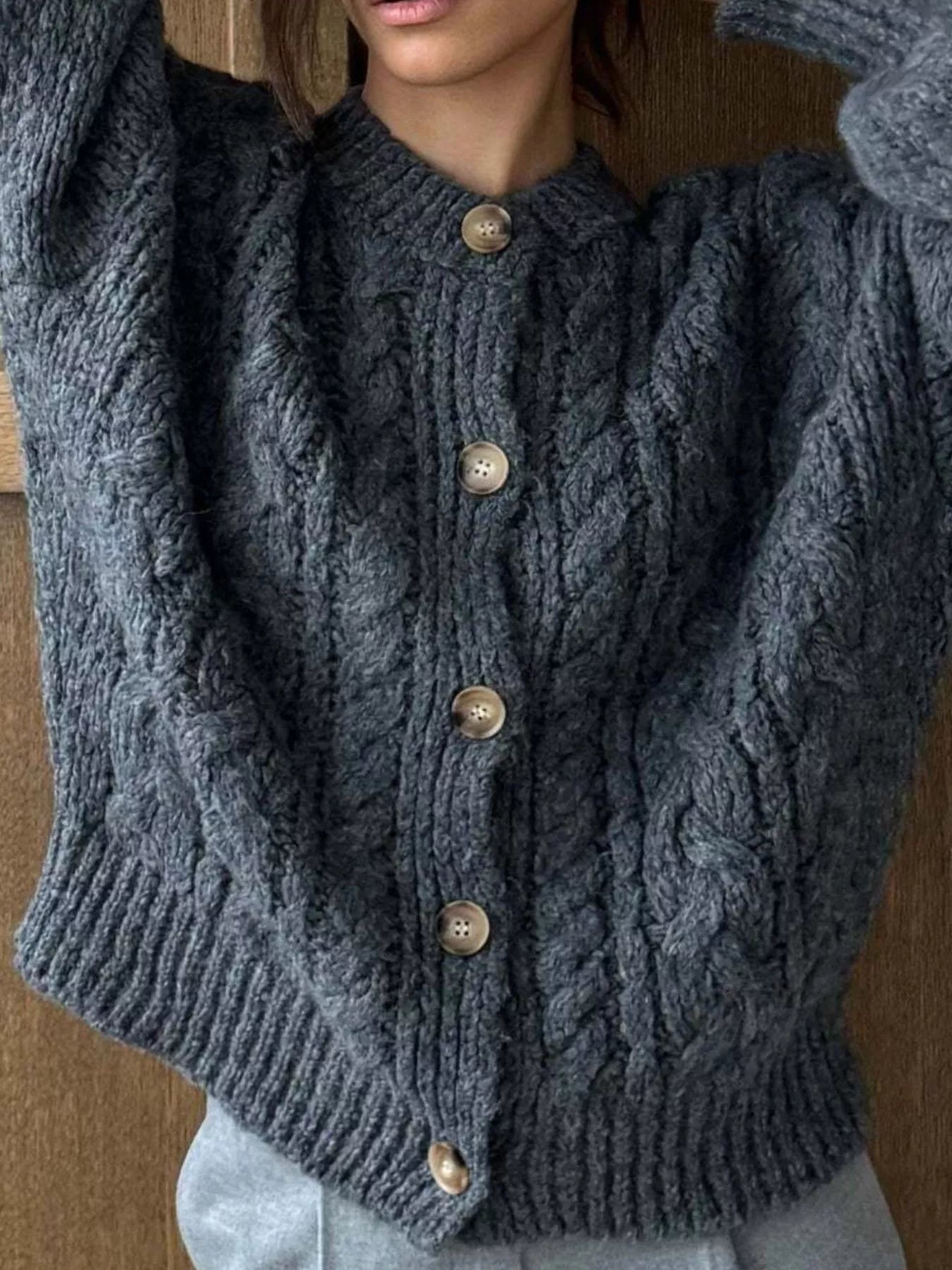 Cable Knit Button-Down Cardigan 