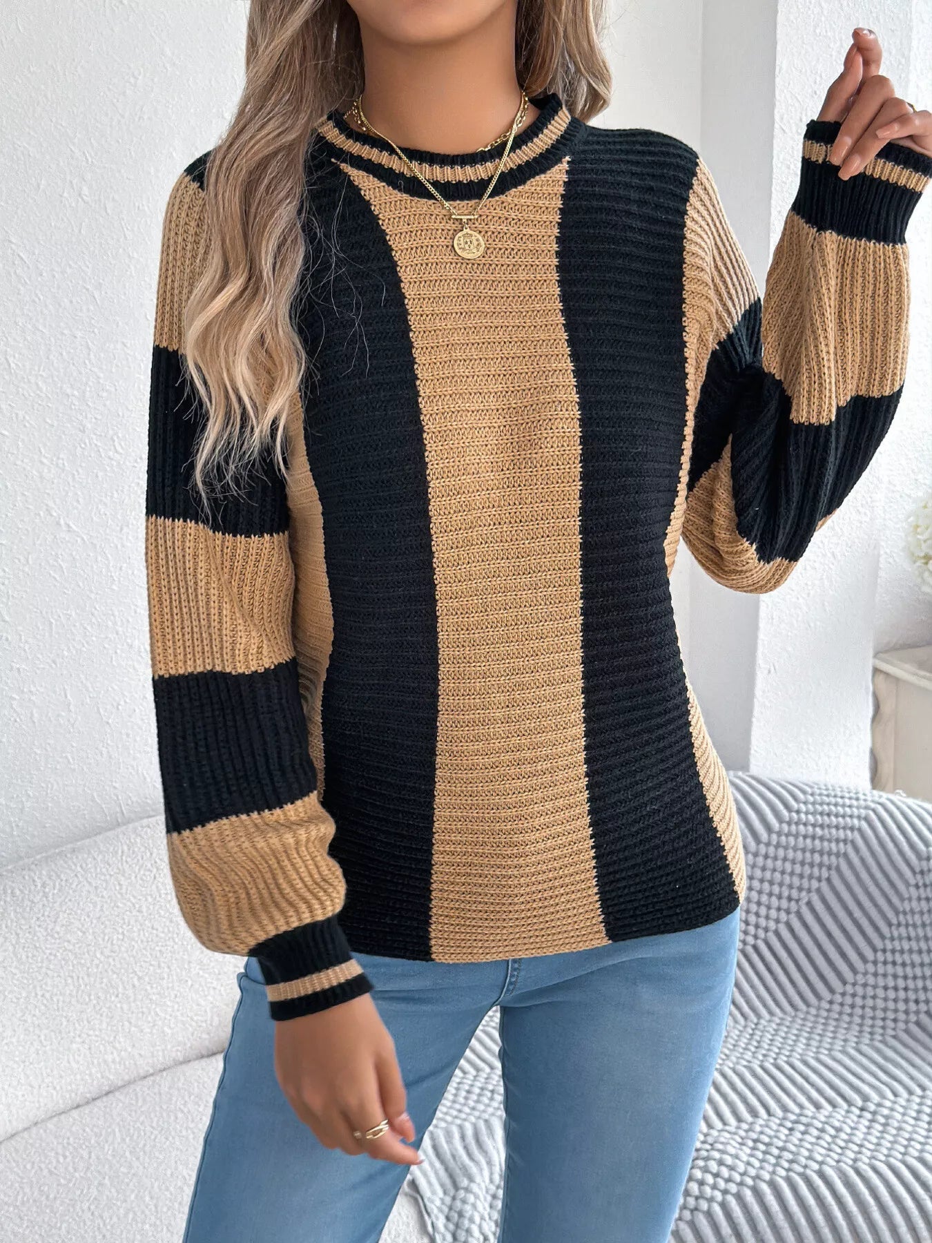 Color Block Round Neck Sweater 