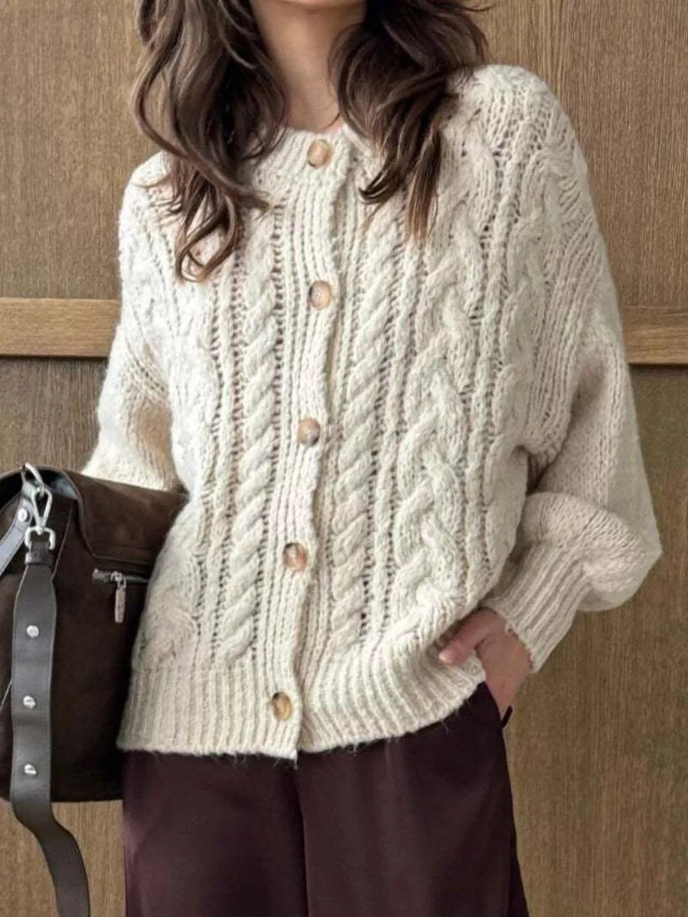 Cable Knit Button-Down Cardigan 
