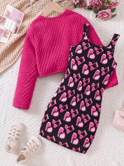 Children's Printed Dress and Cardigan Set 