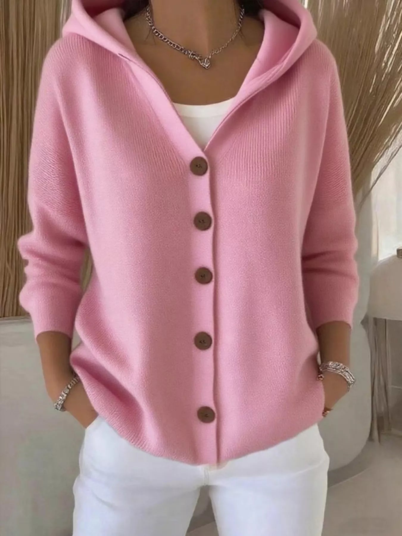 Full Size Hooded Button-Front Soft Knit Cardigan Plus Size 