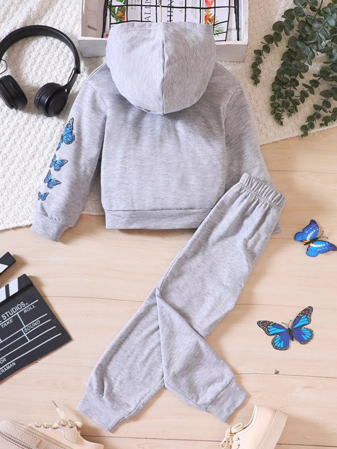 Childrens's Butterfly Print Hoodie & Pants Set 