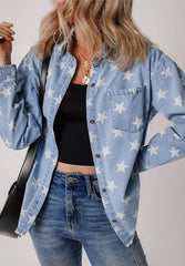 Raw Hem Star Collared Neck Denim Top 