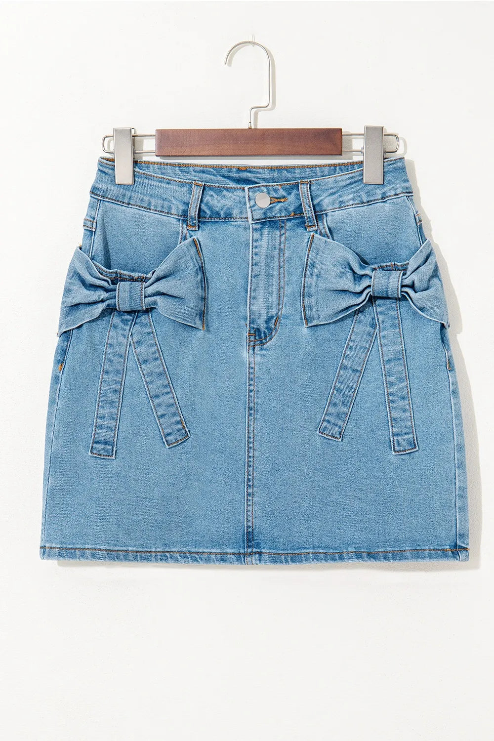 Acid Wash Bowknot Details High Waist Denim Skirt 