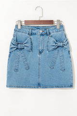 Acid Wash Bowknot Details High Waist Denim Skirt 