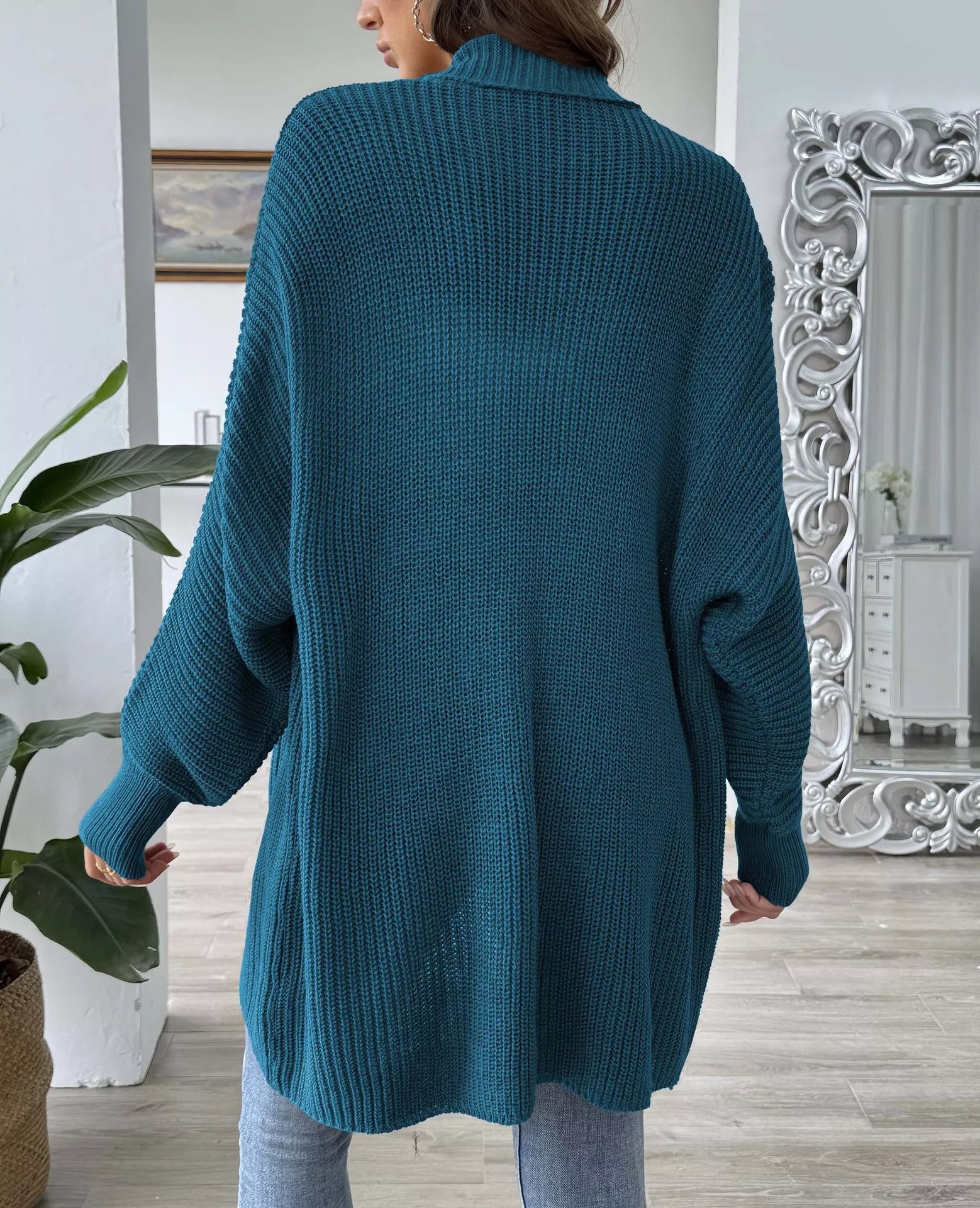 Open Front Ribbed Knit Cardigan 