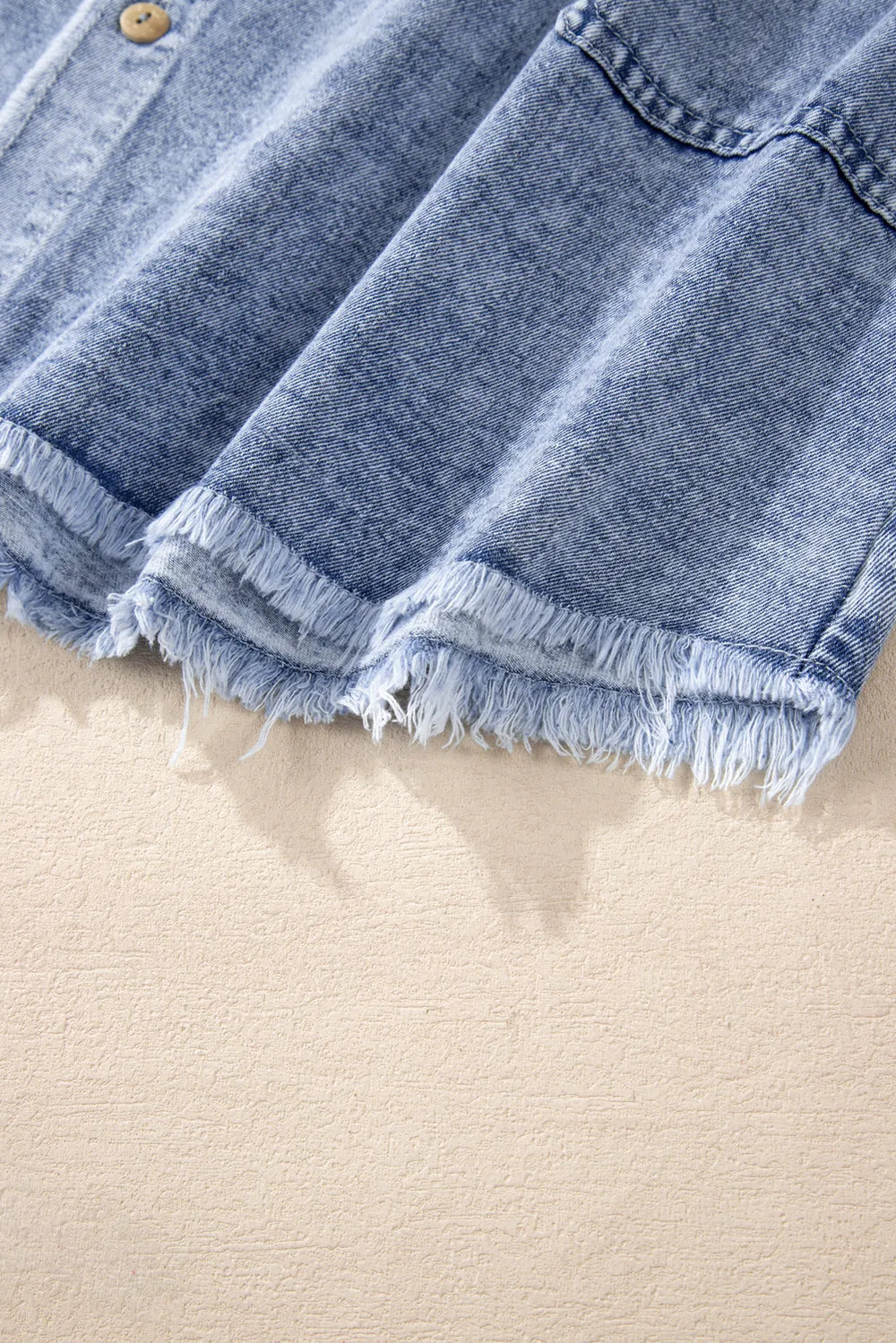 Raw Hem Button Down Long Sleeve Denim Dress 