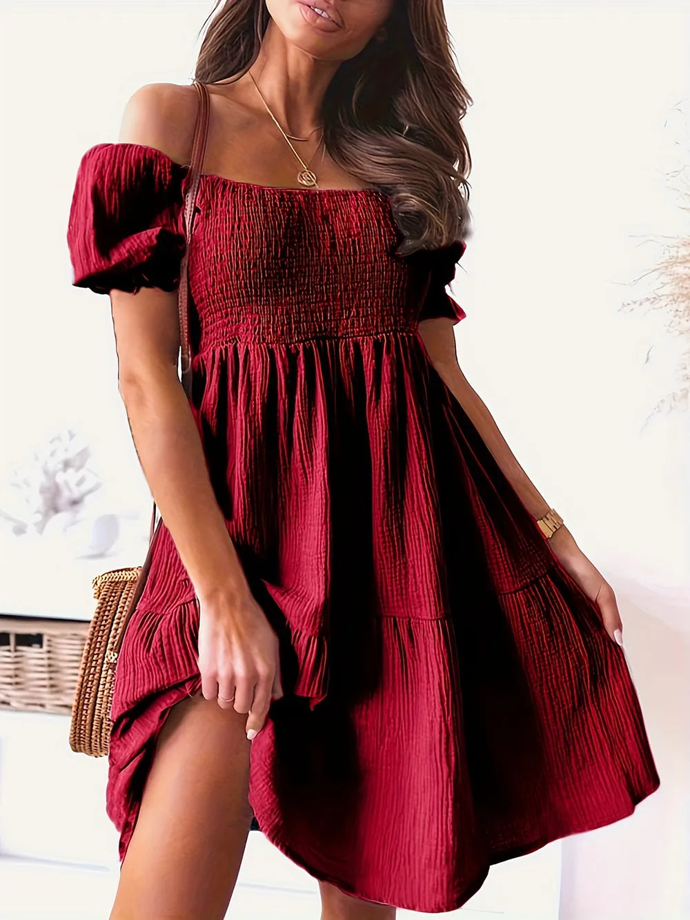 Full Size Ruffled Off-Shoulder Short Sleeve Dress 