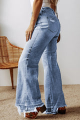 Raw Hem Bootcut Jeans with Pockets 