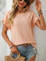 Mandy Eyelet Round Neck Short Sleeve Top 