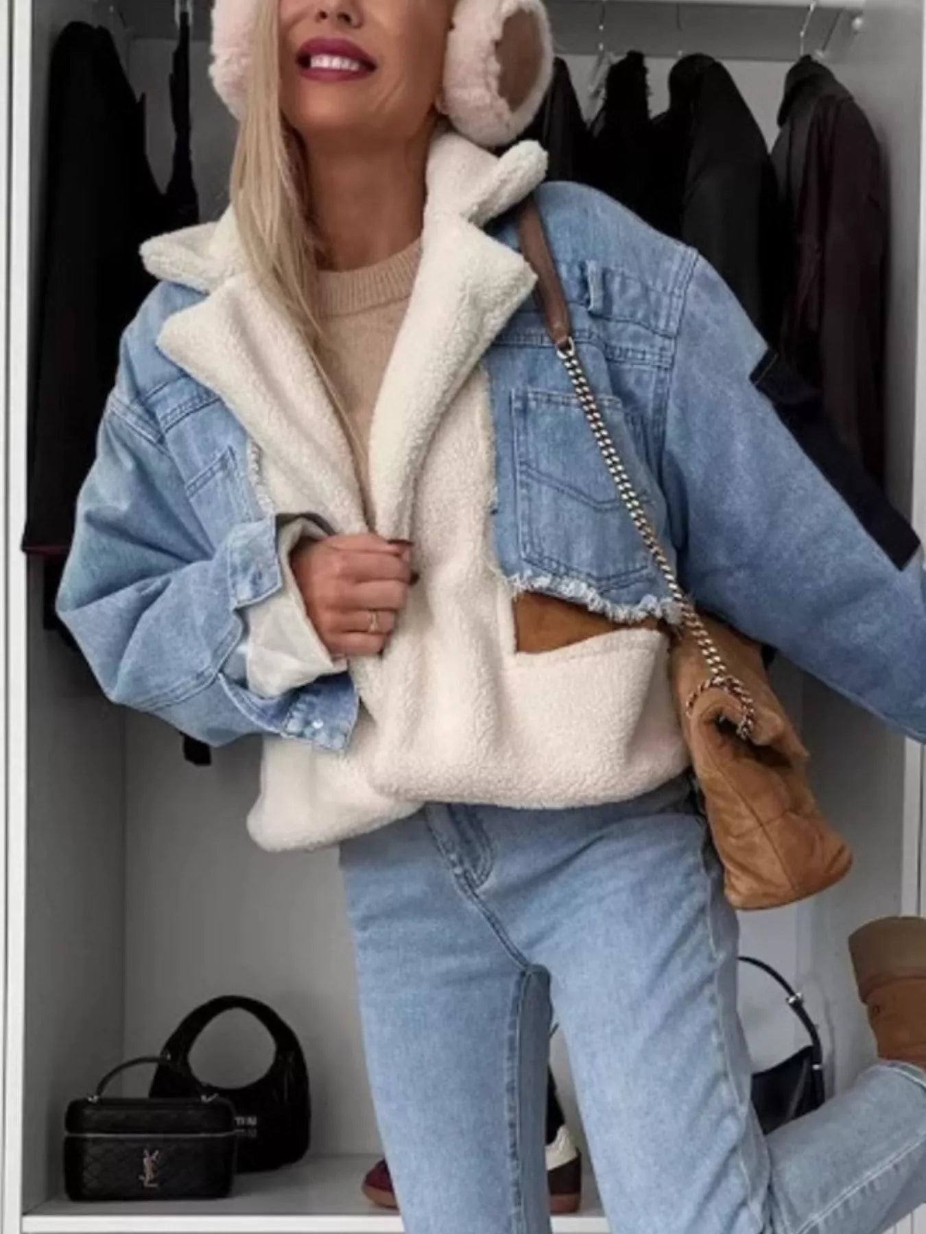 Raw Hem Sherpa Lined Denim Jacket 