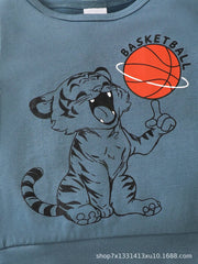 Children's Tiger Basketball Graphic Top and Pants Casual Set 