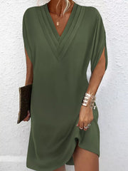 Full Size V-Neck Slit Sleeve Mini Dress Plus Size 