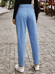 Tied Straight Jeans with Pockets 