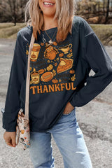 Thankful Thanksgiving Graphic Long Sleeve Sweatshirt 