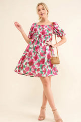 And The Why Smocked Floral Ruffle Short Sleeve Mini Dress 