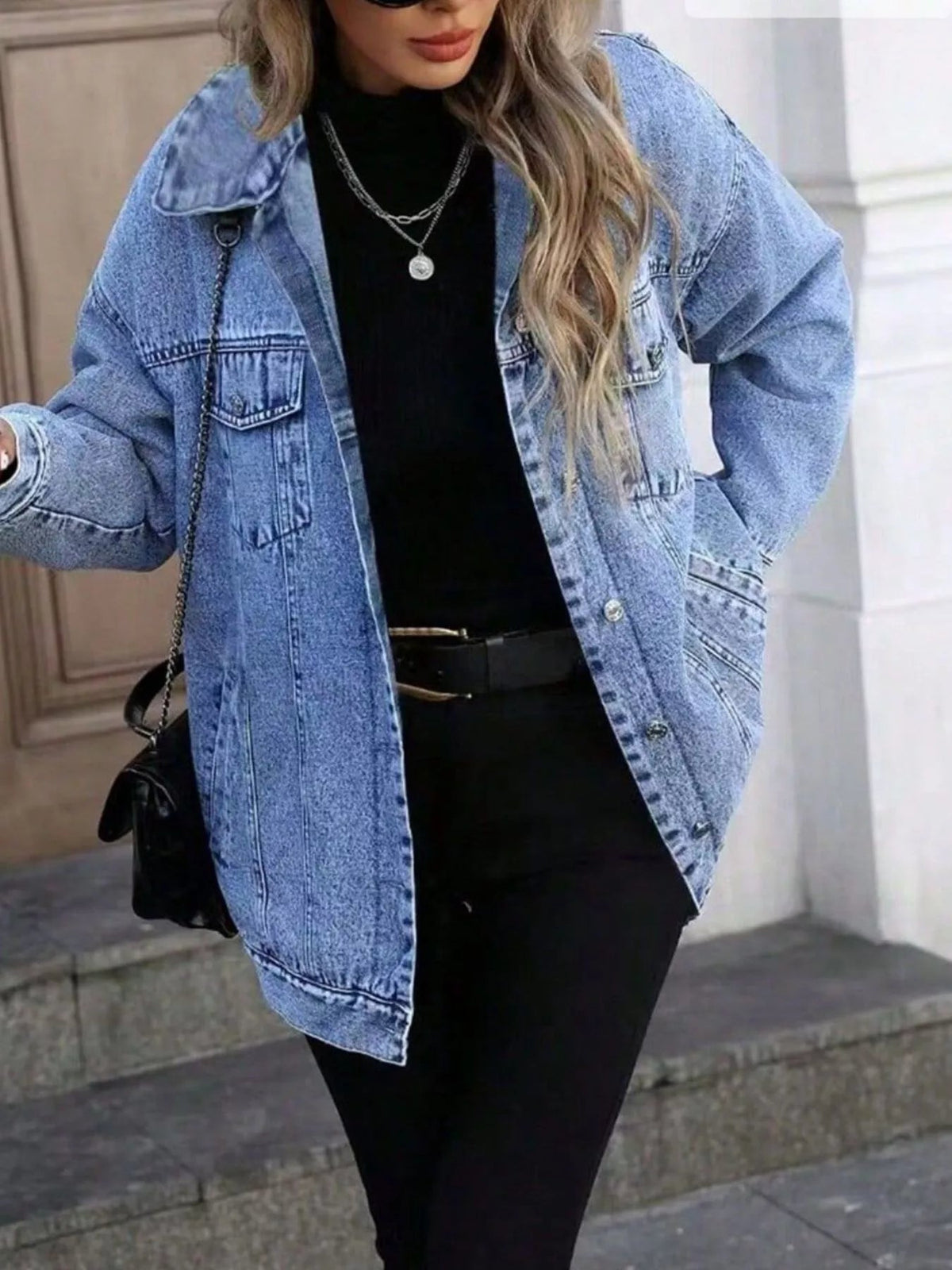 Washed Button Up Oversized Denim Jacket 