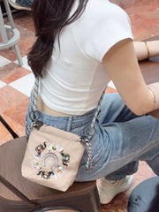 Embroidered Crossbody Bag with Rope Strap 