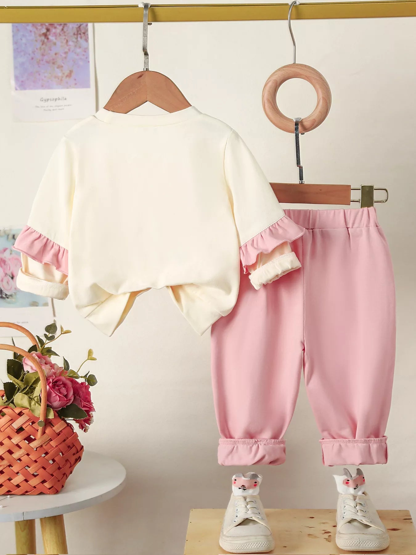 Children's Flower Long Sleeve Top and Pants Set 