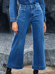 Seam Detail Flared Bottom Ankle Length Jeans 