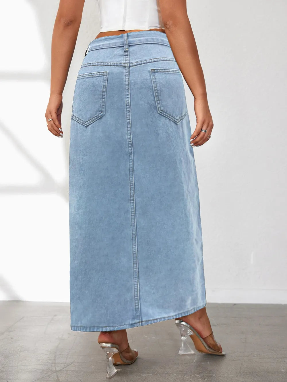 High Rise Slit Denim Skirt 