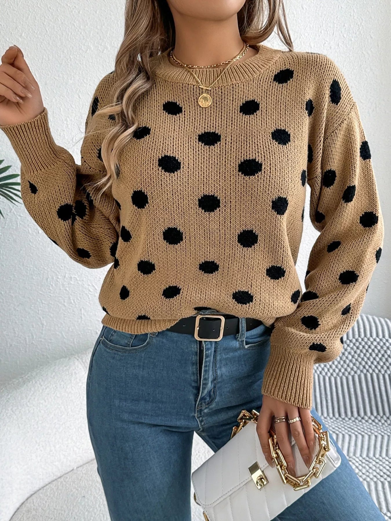 Polka Dot Round Neck Sweater 
