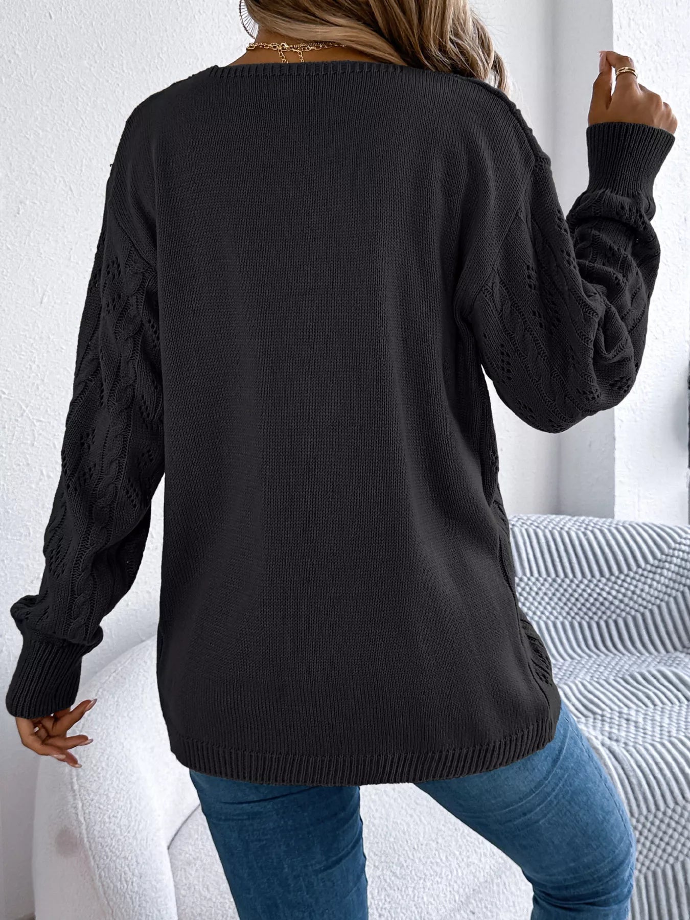 Openwork Open Front Long Sleeve Cardigan 