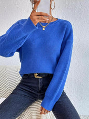 Ribbed Knit Dropped Shoulder Sweater 