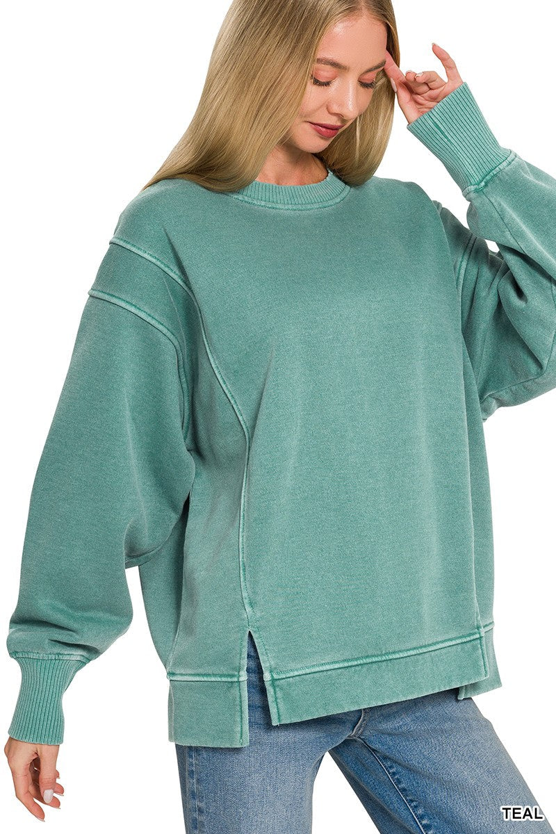Zenana Pigment Dye Exposed-seam Fleece Sweatshirt 