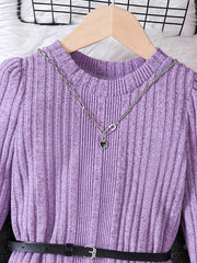 Children's Ribbed Knit Long Sleeve Dress 