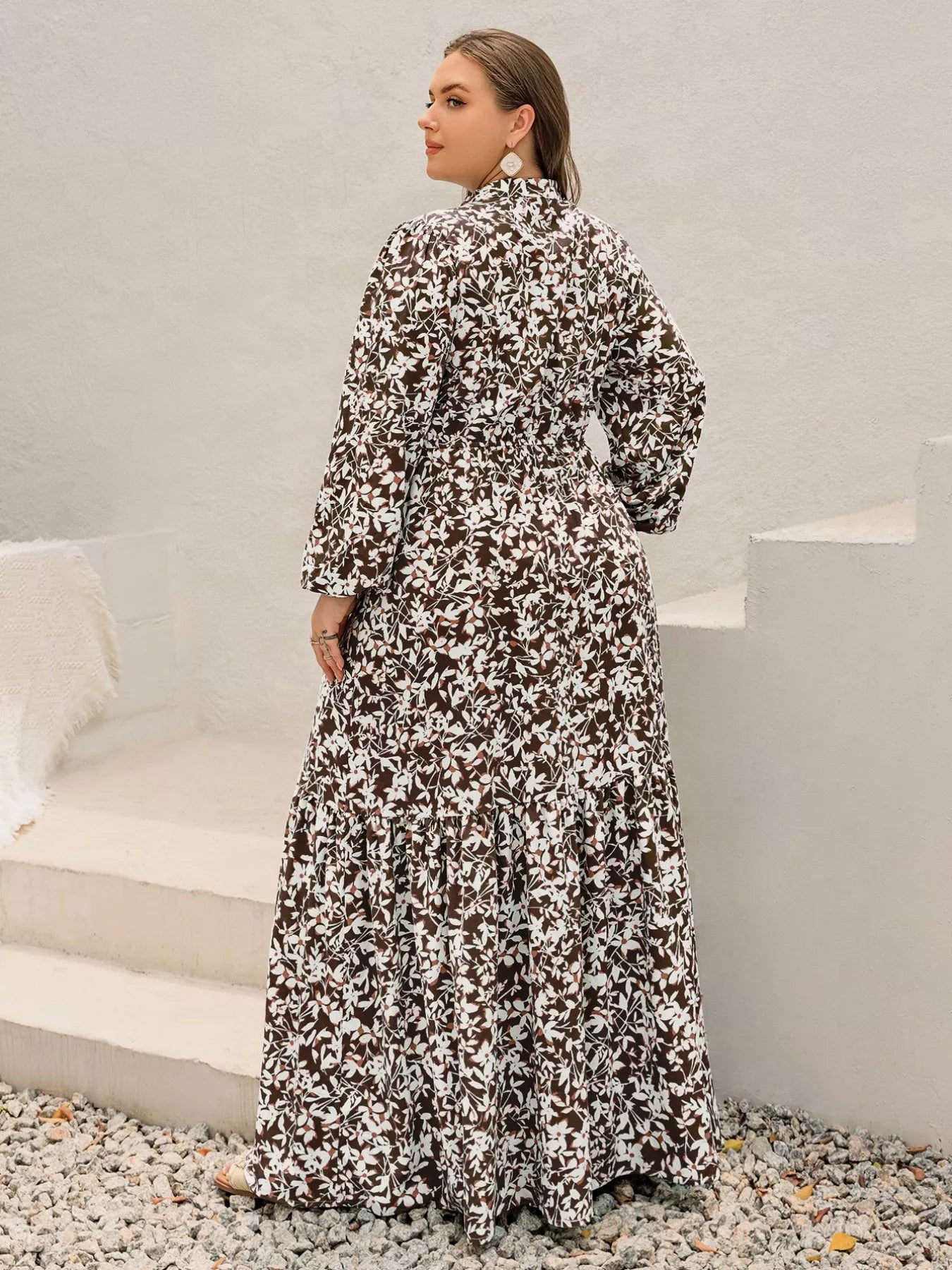 Plus Size Floral Print Long Sleeve Maxi Dress 