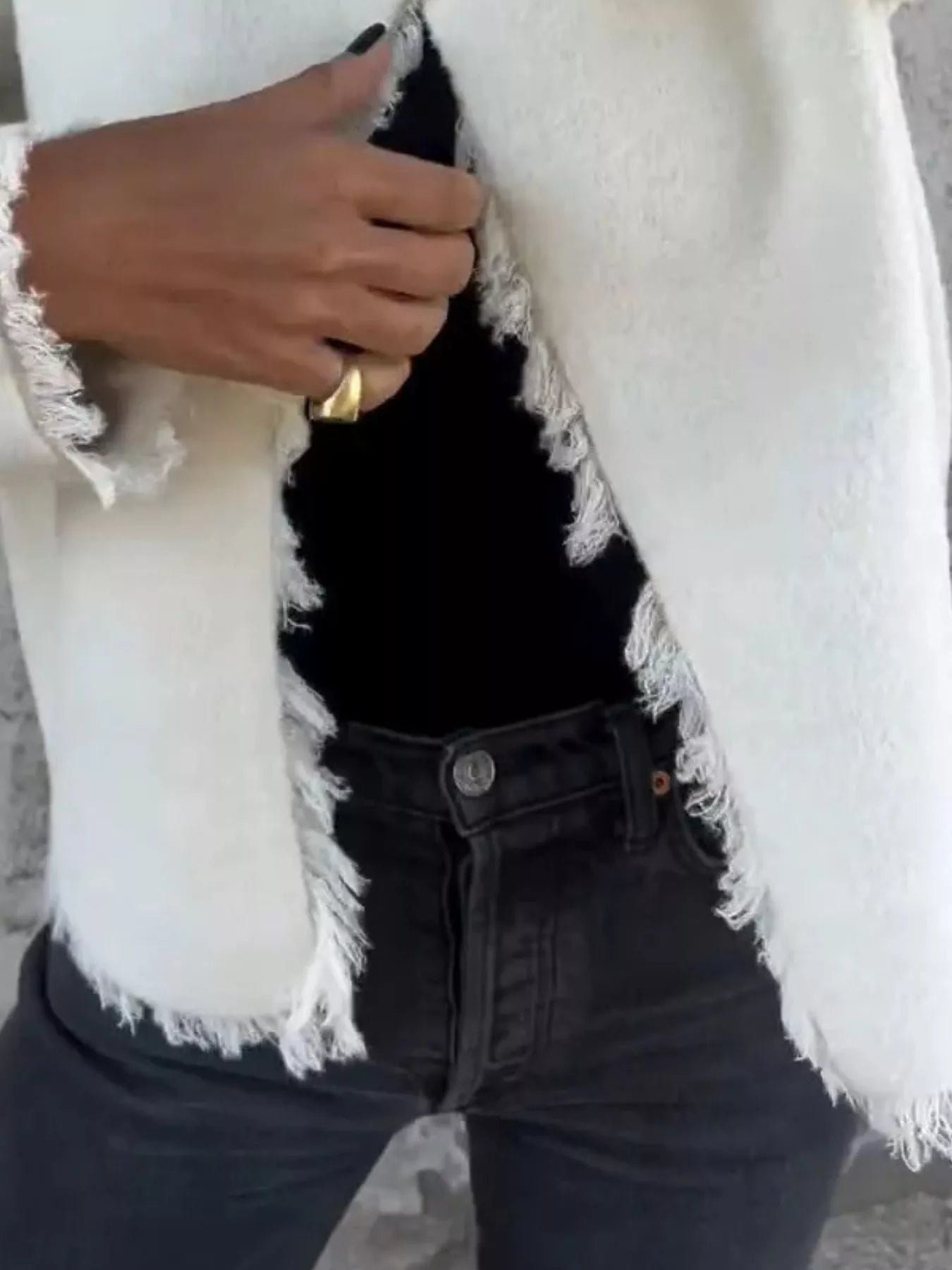 Full Size One Button Frayed Edge Cardigan Plus Size 