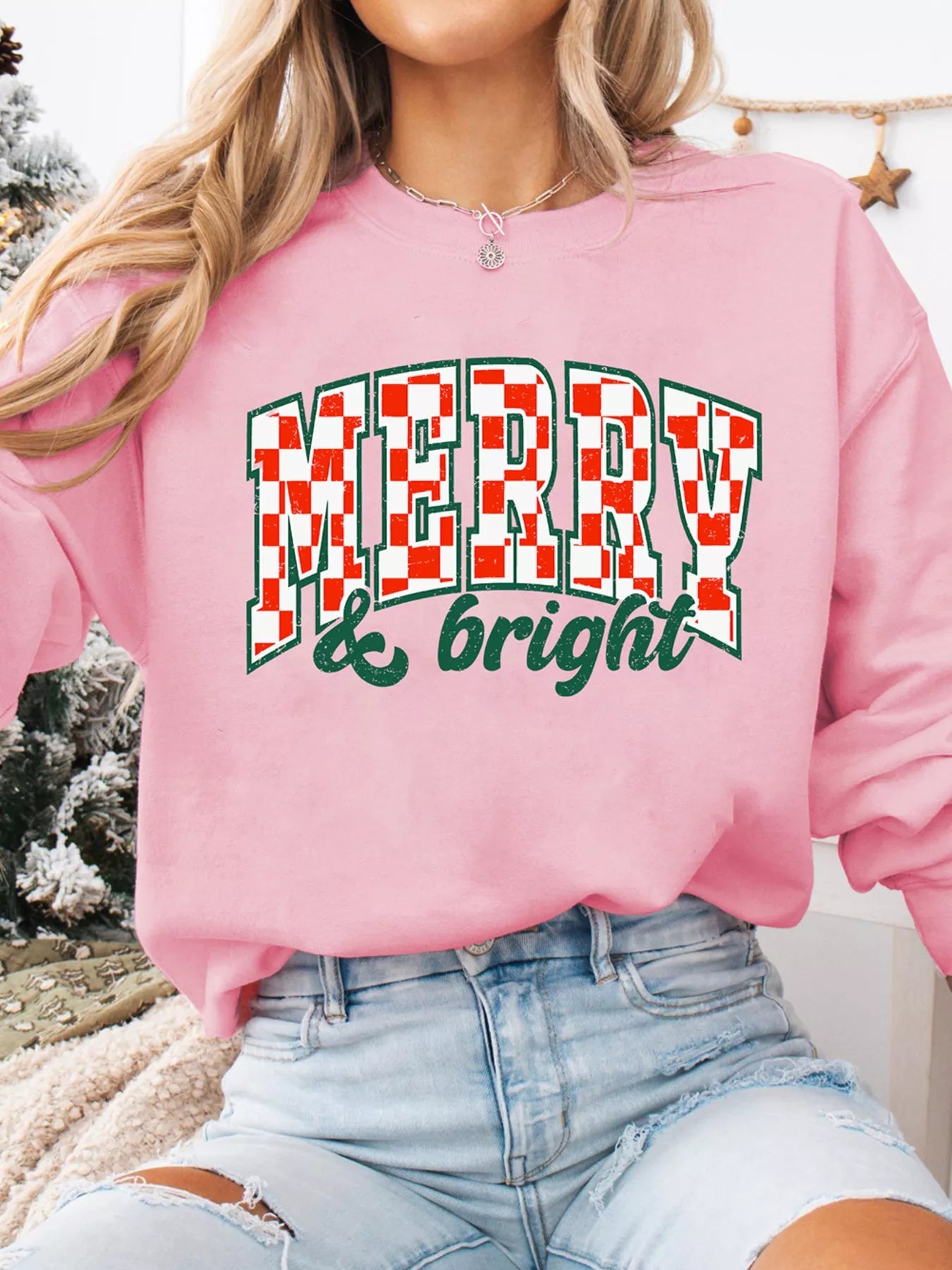 MERRY & Bright Graphic Christmas Long Sleeve Sweatshirt 