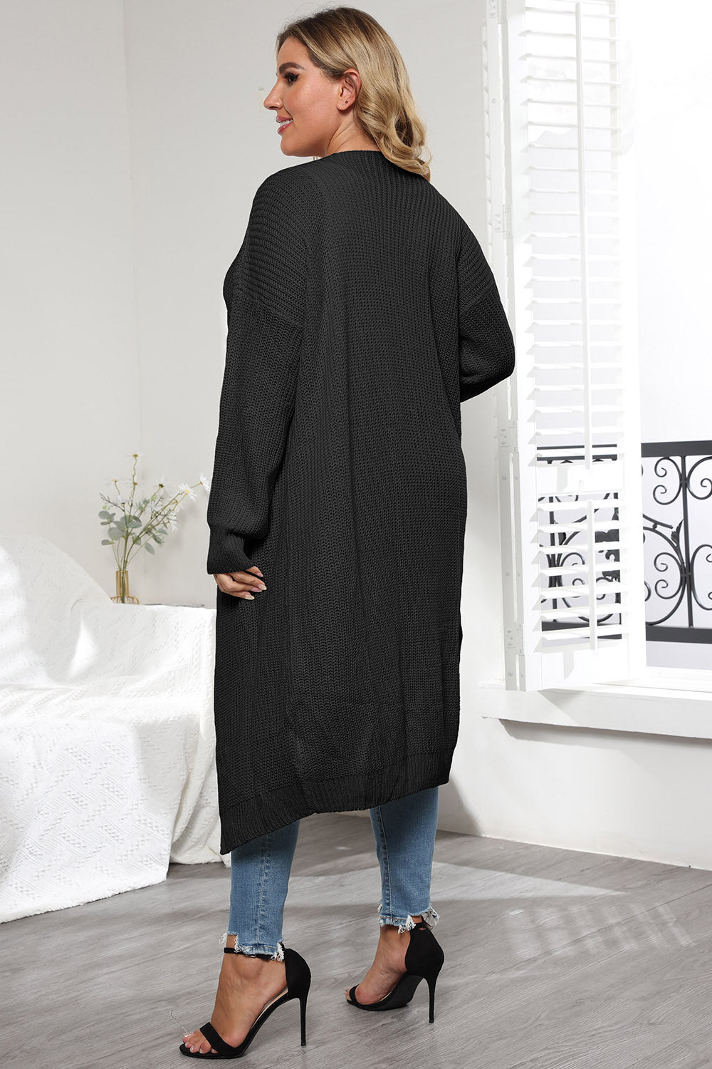 Plus Size Open Front Long Sleeve Cardigan 