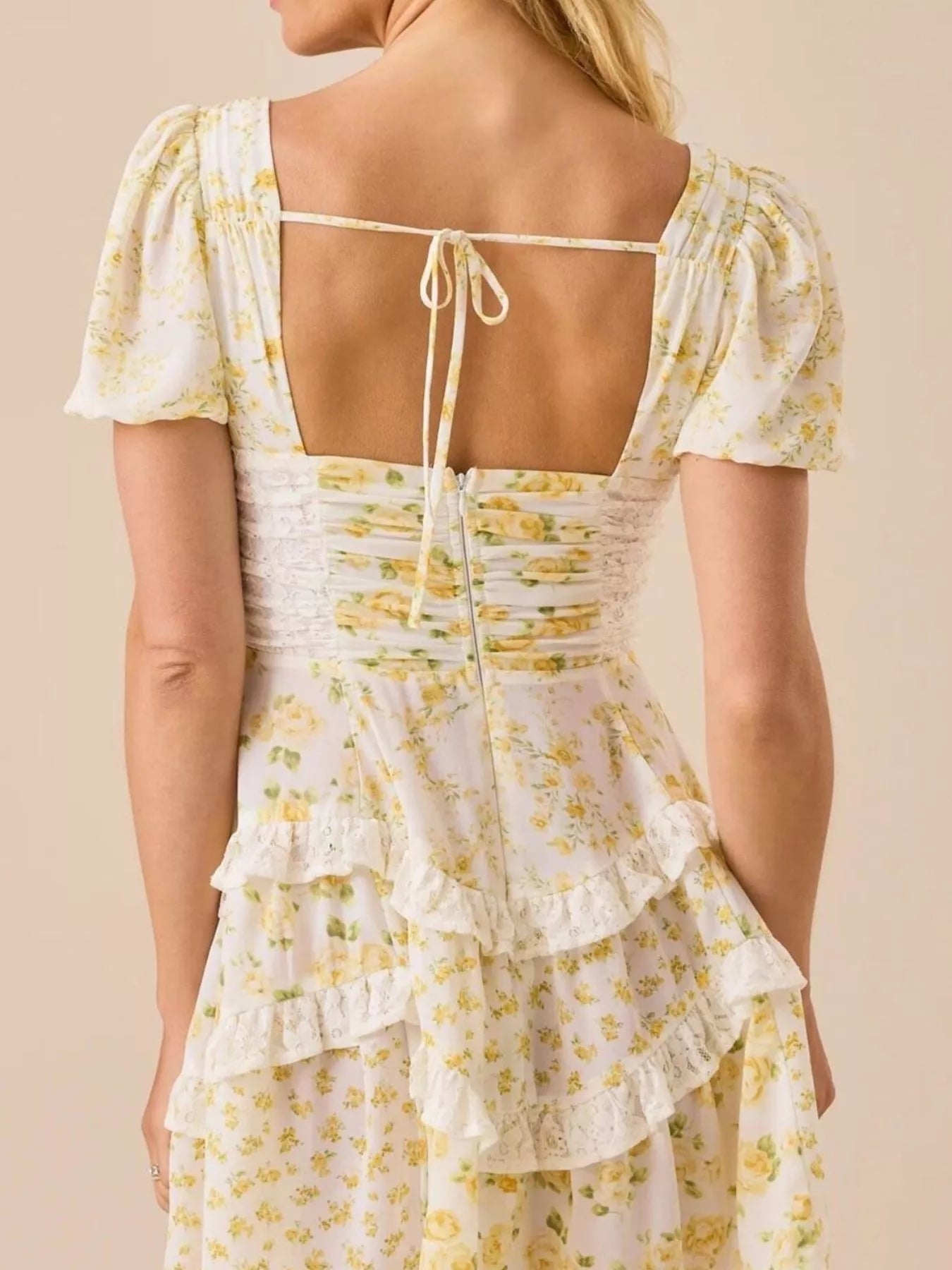 Floral Puff Sleeve Tiered Mini Dress 