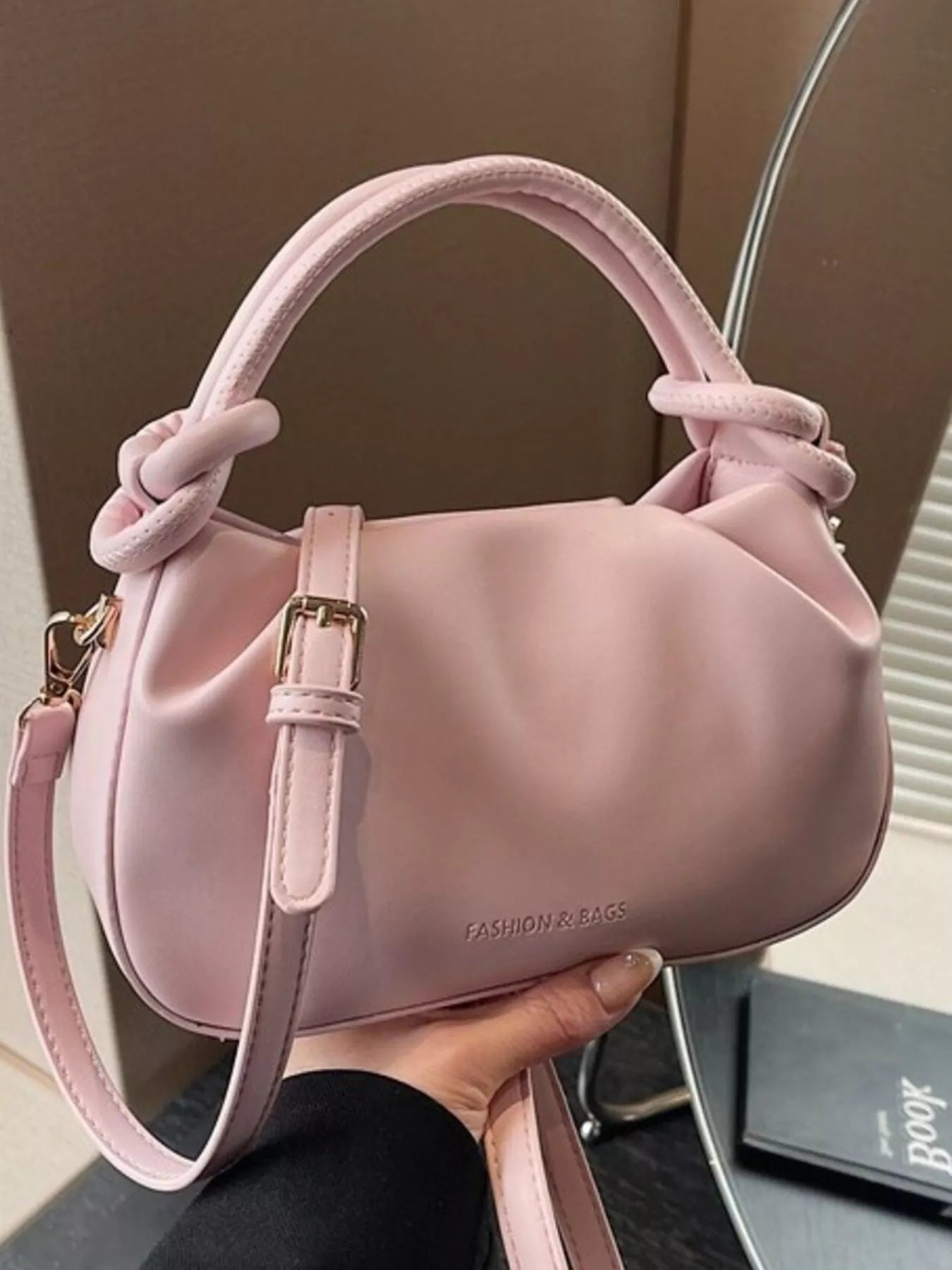 Knot Handle Ruched Crossbody Bag 