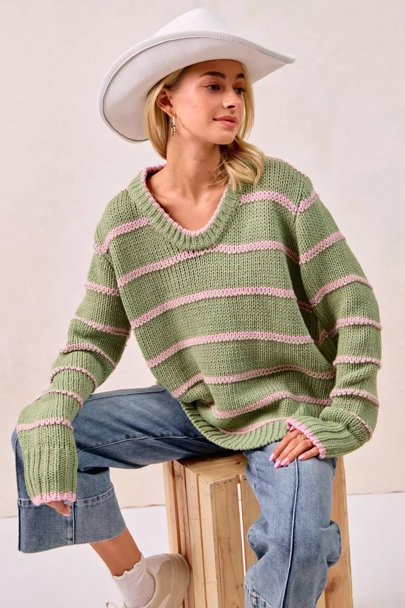 BiBi Striped Long Sleeve Sweater 