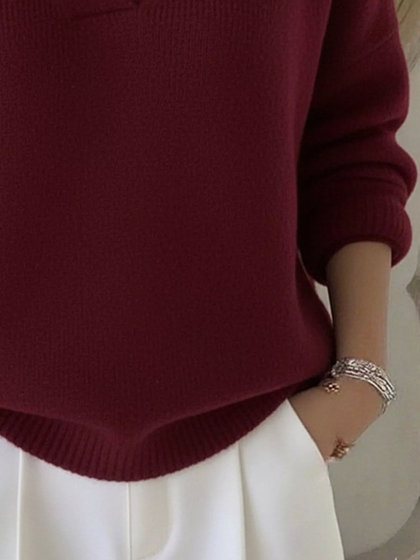 Full Size V-Neck Long Sleeve Sweater Plus Size 
