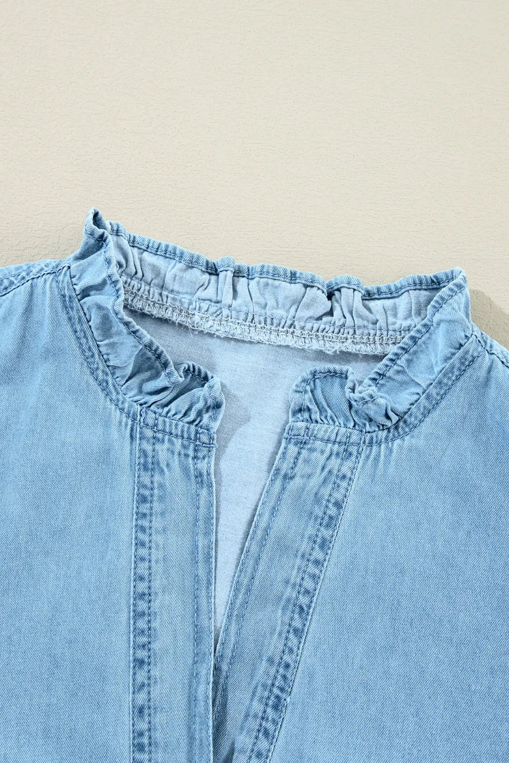 Button Up Notched Long Sleeve Denim Dress 