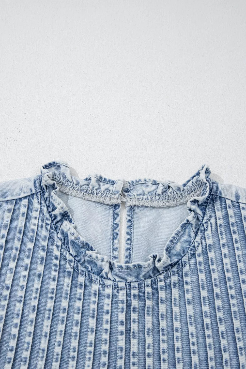 Ruffle Pleated Detail Vintage Washed Denim Top 