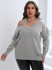 Plus Size Cutout V-Neck Sweater 