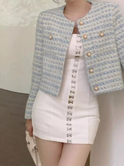Button Up Cropped Tweed Outerwear 