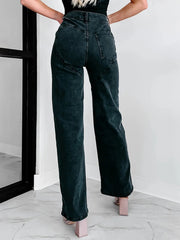 Ripped Wide Leg Wash Denim Jeans 