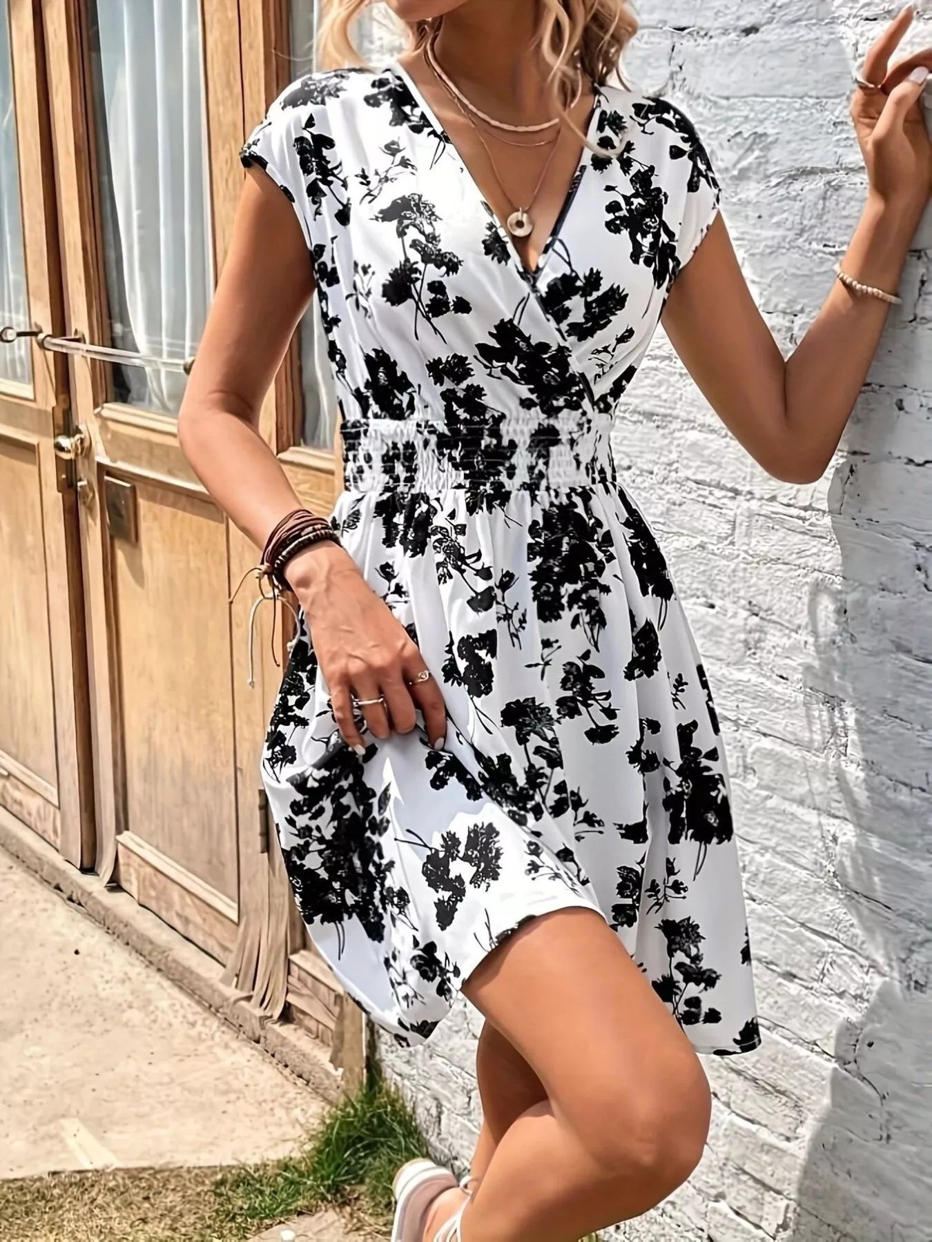 Floral Print Surplice Mini Dress 