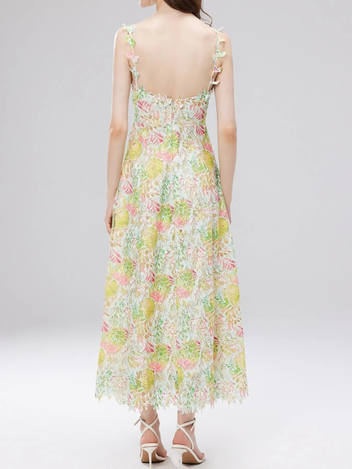 Floral Lace Sleeveless V-Neck Midi Dress 