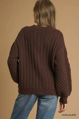 Umgee Cable Knit Pearl Button Cardigan 