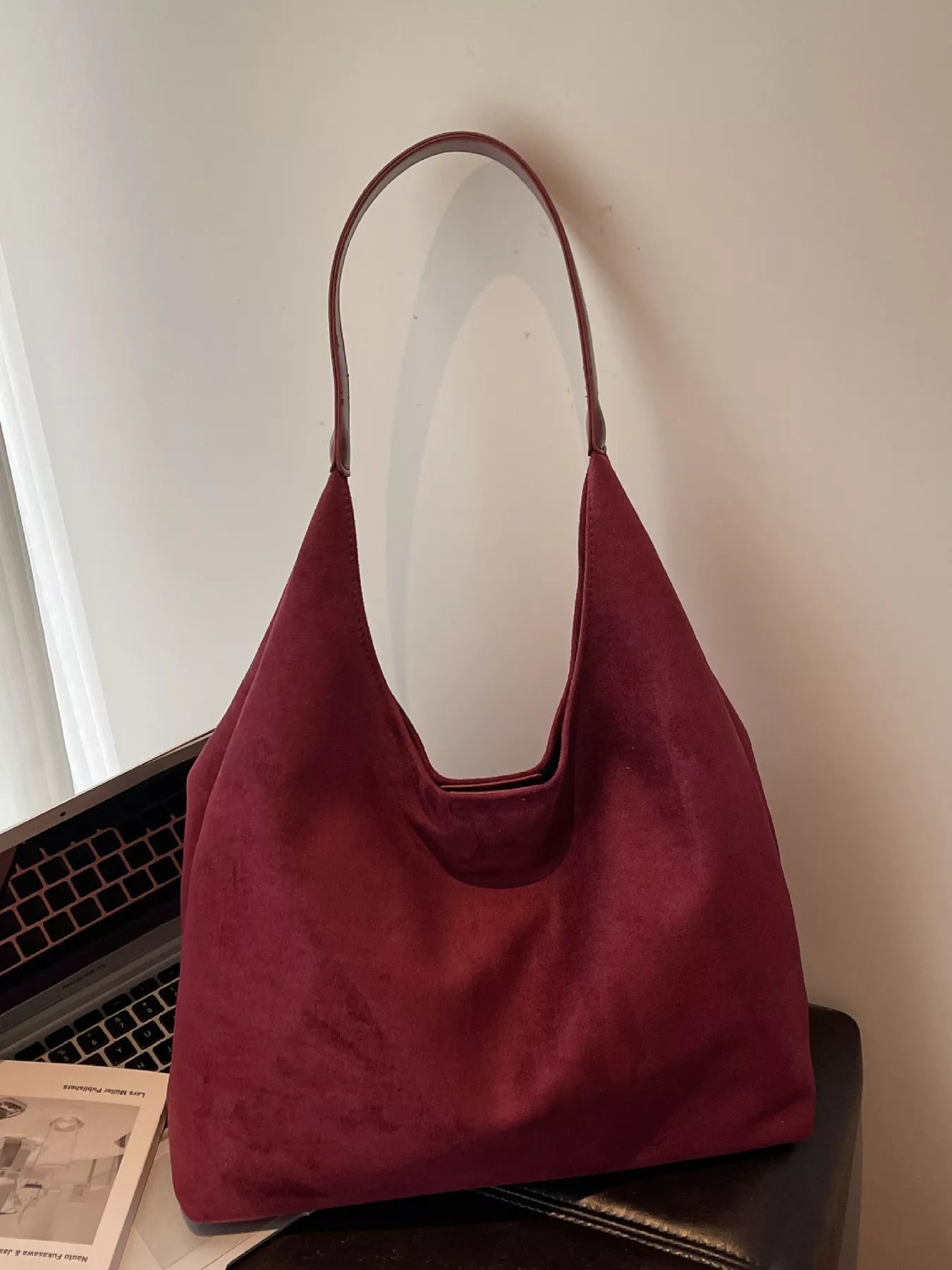 Solid Color Casual Suede Handbag 