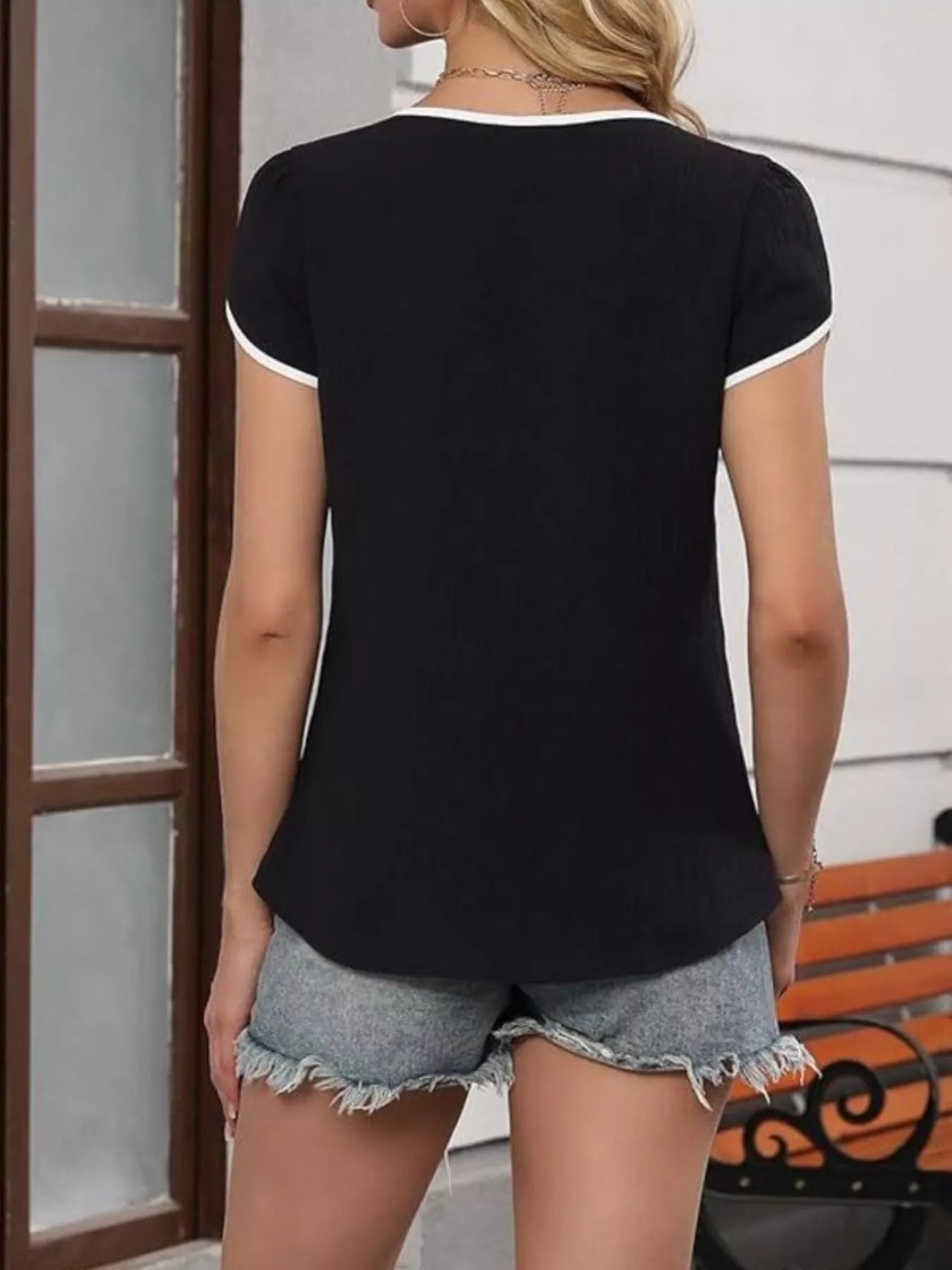 Notched Petal Sleeve Blouse 
